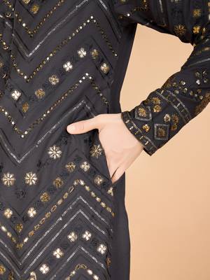 Slate grey pure viscose rayon embroidered sequence work kurta 7