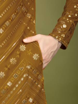 Yellow pure viscose rayon embroidered sequence work kurta 7
