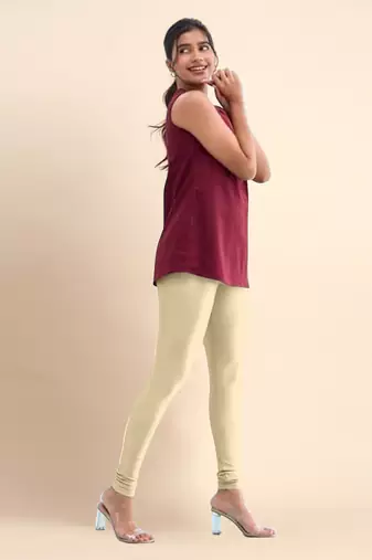 Microfiber elastane stretch soft churidar length  leggings with ultrasoft waistband