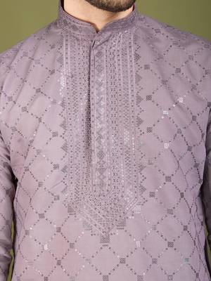 Dusty peach viscose silk thread with sequence embroidered work kurta with dupatta 6