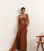 ready to wear brown pre drpaed saree