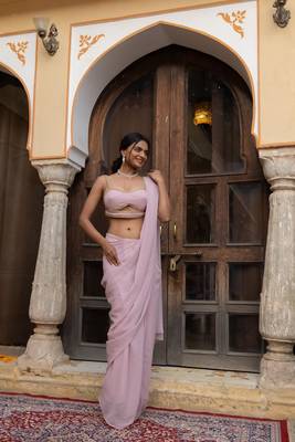 pre-stitched oyster embellished draped saree 1