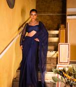 ready to wear embroidered  navy blue saree