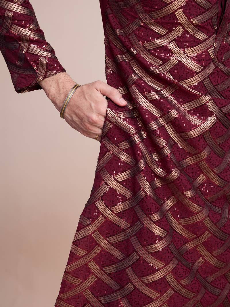 Maroon  pure silk thread & sequence embroidered work kurta only