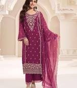 Violet silk chiffon embroidered salwar suit