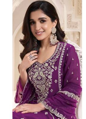 Wine silk chiffon embroidered salwar suit 3