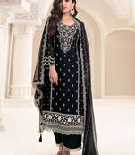 Black silk chiffon embroidered salwar suit
