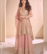Light peach georgette embroidered Palazzo suit