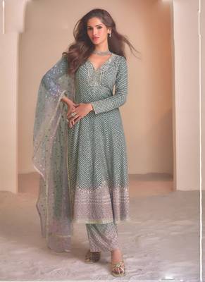 Grey georgette embroidered Palazzo suit 1