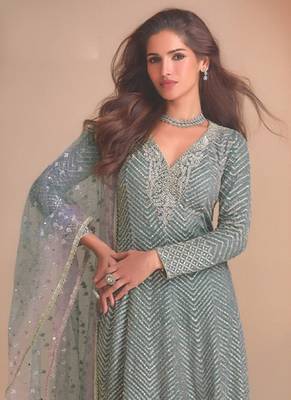 Grey georgette embroidered Palazzo suit 2