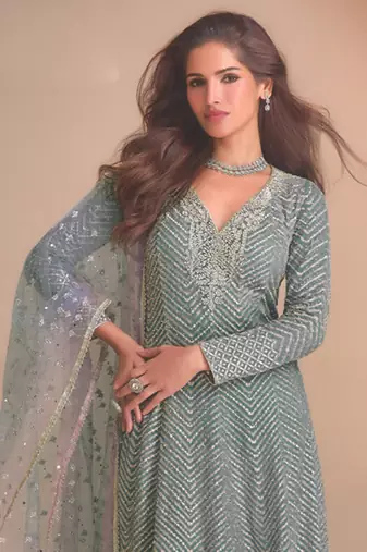Grey georgette embroidered Palazzo suit