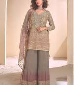 Light brown real georgette embroidered Palazzo suit