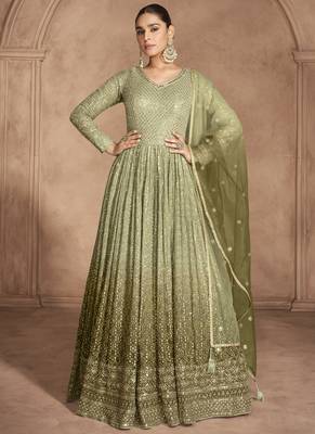 Pista green georgette embroidered anarkali suit 2
