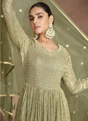 Pista green georgette embroidered anarkali suit 3