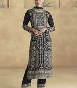 Black chinon silk embroidered palazzo suit