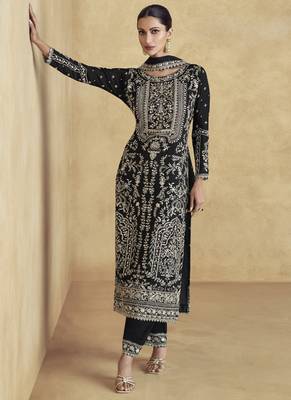 Black chinon silk embroidered palazzo suit 2