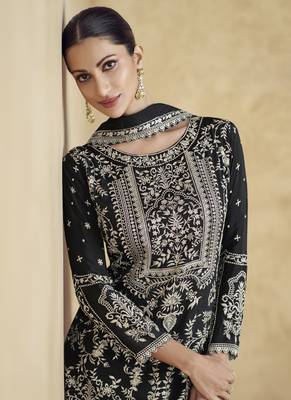 Black chinon silk embroidered palazzo suit 4