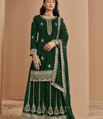 Green embroidery faux georgette palazzo