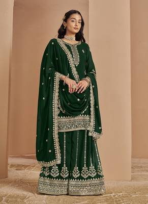 Green embroidery faux georgette palazzo 2