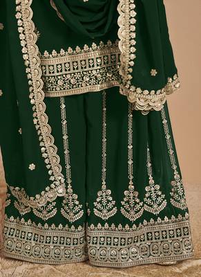Green embroidery faux georgette palazzo 4