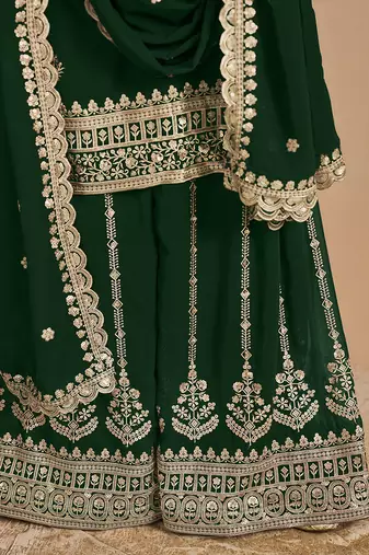Green embroidery faux georgette palazzo