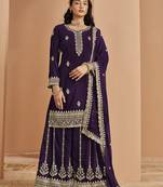 Purple embroidery faux georgette palazzo