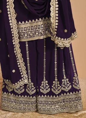 Purple embroidery faux georgette palazzo 4