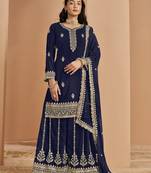 Blue embroidery faux georgette palazzo