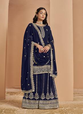 Blue embroidery faux georgette palazzo 2