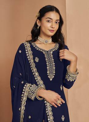 Blue embroidery faux georgette palazzo 3