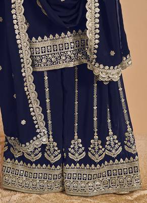 Blue embroidery faux georgette palazzo 4