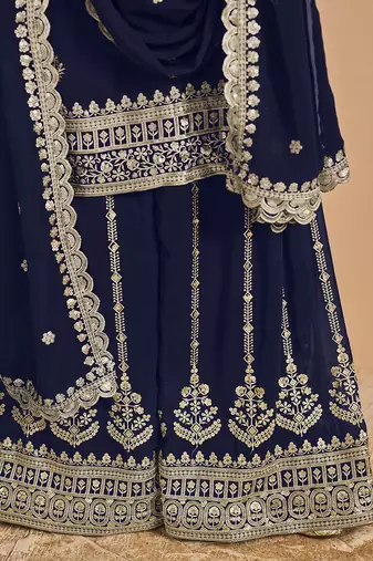 Blue embroidery faux georgette palazzo