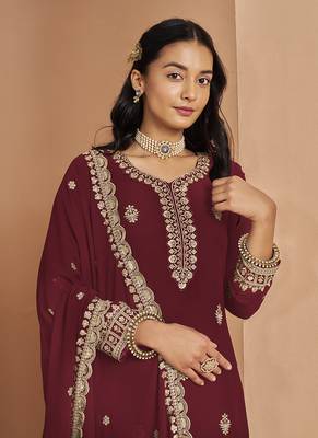 Maroon embroidery faux georgette palazzo 3