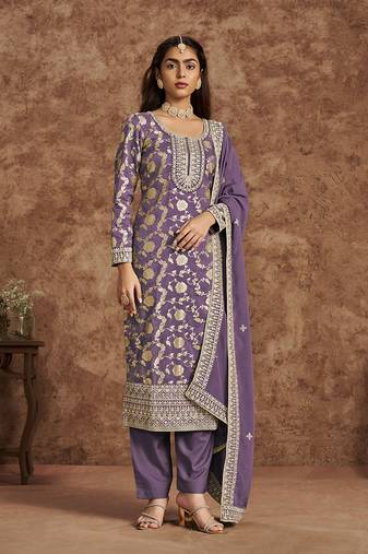 Purple embroidery dolla jacquard salwar kameez