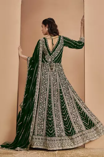 Green embroidery faux georgette anarkali suit