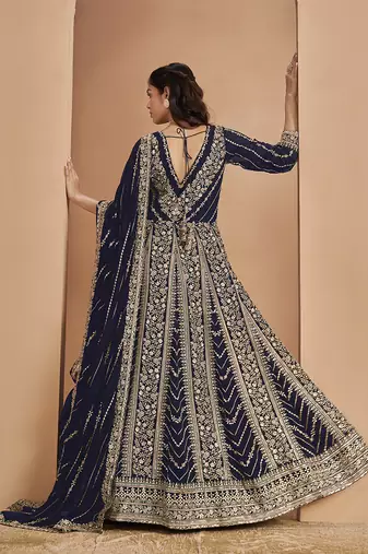 Blue embroidery faux georgette anarkali suit