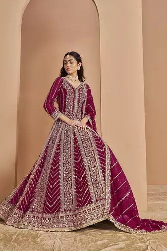 Rani pink embroidery faux georgette anarkali suit