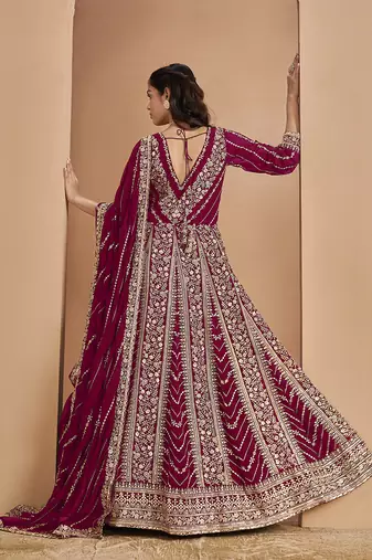 Rani pink embroidery faux georgette anarkali suit