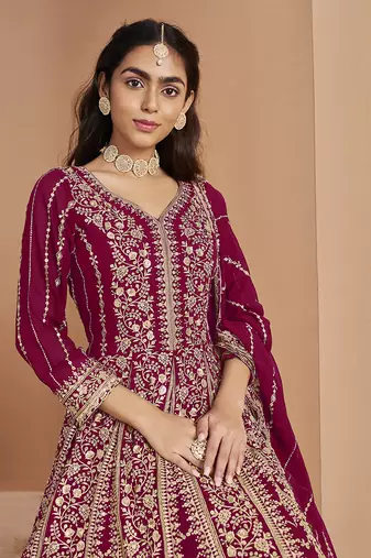 Rani pink embroidery faux georgette anarkali suit