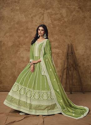 Light green embroidery dolla silk anarkali suit 2
