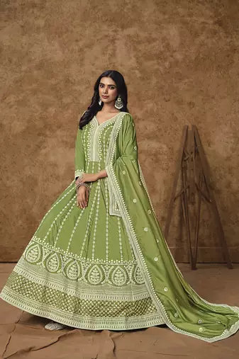 Light green embroidery dolla silk anarkali suit