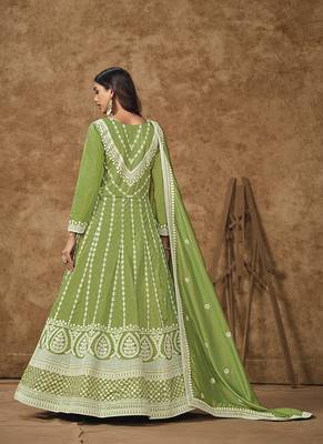 Light green embroidery dolla silk anarkali suit 3