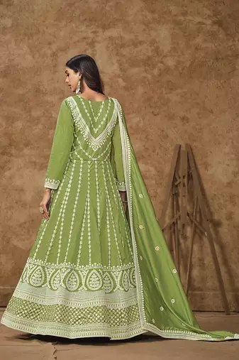 Light green embroidery dolla silk anarkali suit