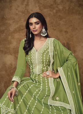 Light green embroidery dolla silk anarkali suit 4
