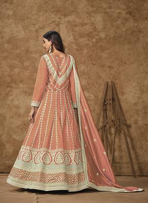 Peach embroidery dolla silk anarkali suit 3