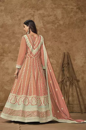 Peach embroidery dolla silk anarkali suit
