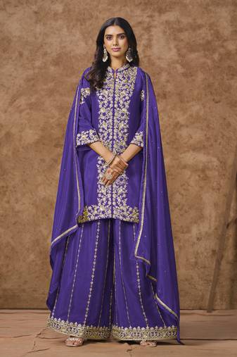 Purple embroidery chinon palazzo