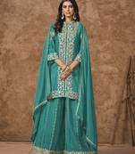 Teal blue embroidery chinon palazzo