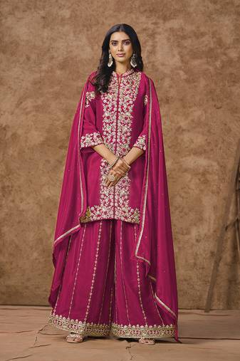 Rani pink embroidery chinon palazzo