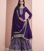 Purple embroidery art silk sharara